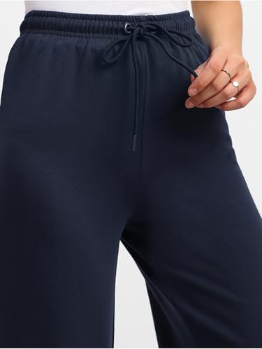 Image of JUNEBERRY Wide Leg Track Pants for Women & Girls (Pure Cotton, Bootcut, Regular Fit, High Rise Trouser, Drawstring, Available in Black, Brown, Navy, Olive Green, Lilac, Beige)