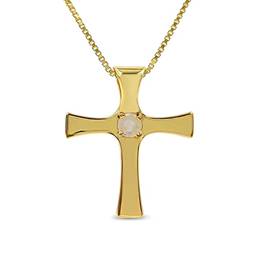 Natural Moonstone in Cross Pendant Chain...
