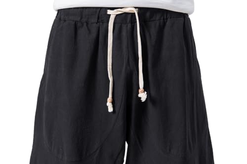 MAGNIVIT Men's Linen Cotton Capri Pants Loose Fit Elastic Waist Wide Leg Baggy Harem Pants4