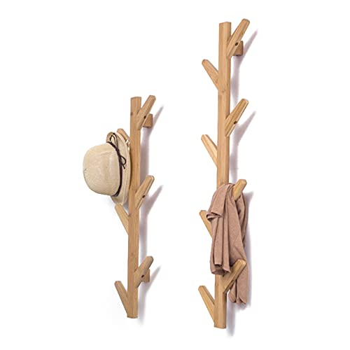 2 Pièces Porte Manteau Mural, 6 + 8 Crochets Porte Manteau Bois Rétro Porte-Manteau Mural de Type Branche D'arbre Est Utilisé Pour Le Salon, L'entrée, Le Couloir, La Salle à Mang Couleur Du Bois