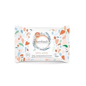 Femfresh Intimate Wipes, Flushable & Biodegradable Feminine Wipes with Aloe Vera & Calendula, pH Balanced & Hypoallergenic, 25 Count