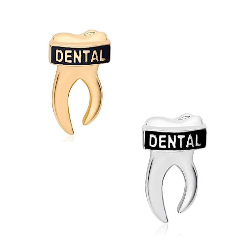 Image of Plikin 2pcs Dental Teeth Pins Brooch Medical Dentist Lapel Backpack Toothbrush Oral Care 14K Gold Plated Silver Pins Badge for Doctors Nurses