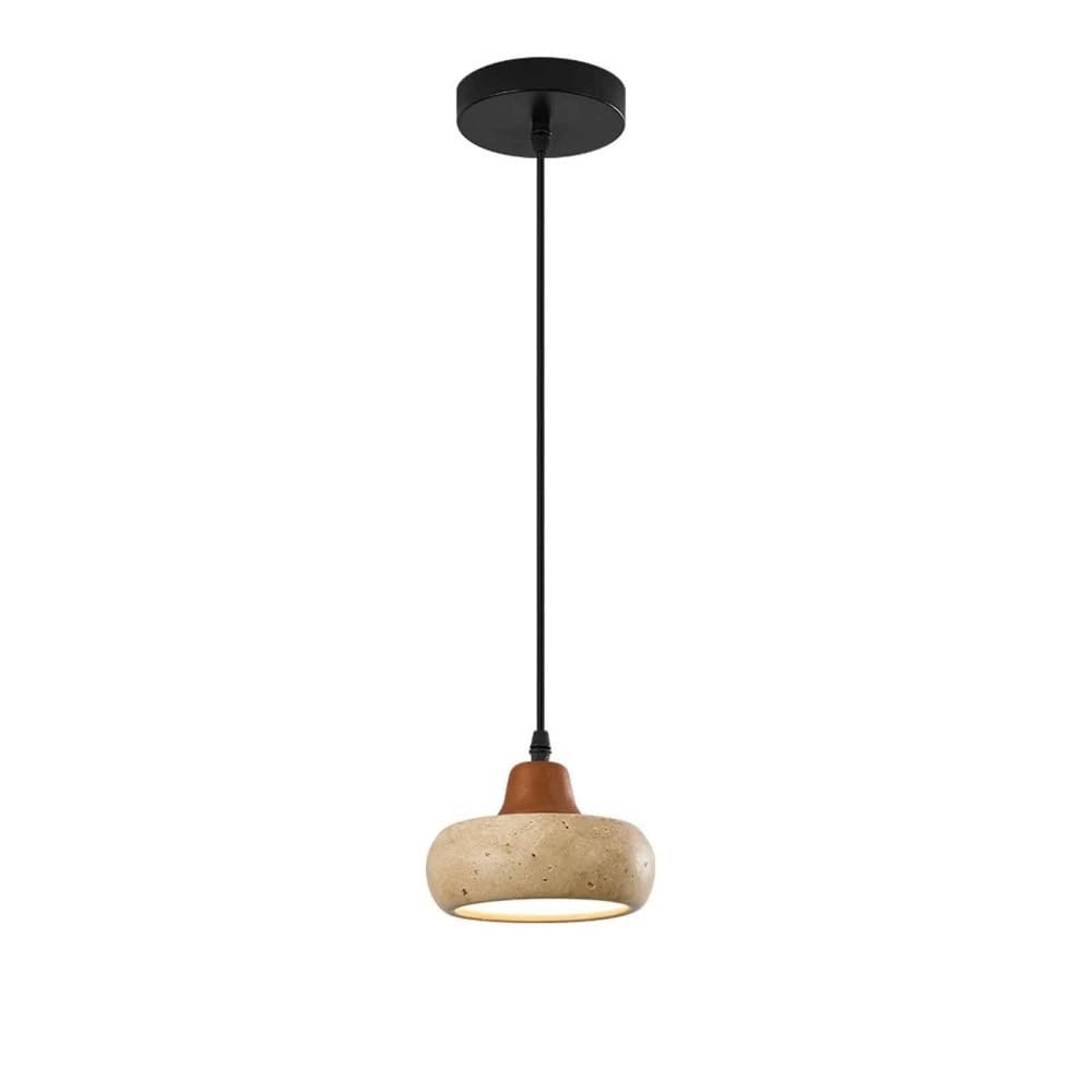 LYMSXAZOU Modern Round Yellow Travertine Pendant Light Solid Wood Accent Hanging Lamp Diameter 5.9 Inches Indoor Decor Chandelier Hallway Lighting Fixture for Kitchen Island Study Bedside Bedroom