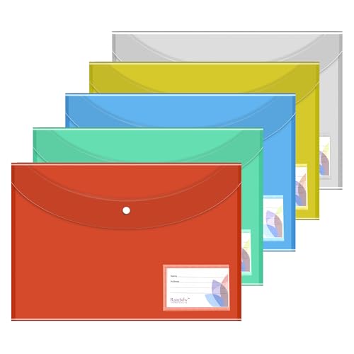 Image of Shuban Document File Folders with Snap Button Closure, Waterproof Plastic Envelope Pouches for Letter /A4 Size Paper, Assorted Transparent Colors (Style-4-Plain Transparent Folder-12Pcs-Mix Color)