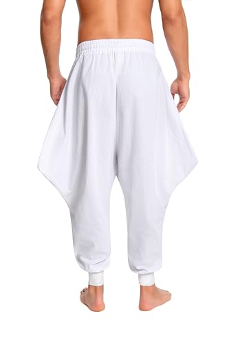Men's Aladdin Hippie Harem Pants Loose Cotton Linen Drop Crotch Trousers Casual Baggy Elastic Waist Yoga Pants4