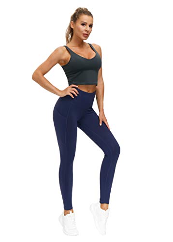 Image of THE GYM PEOPLE Thick High Waist Yoga Pants with Pockets, Tummy Control Workout Running Yoga Leggings for Women