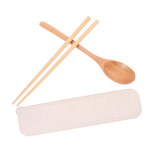 OFFIGAM 3個 楠木製携帯用木製食器 収納ケース付き ビーチウッド風箸スプーン点 軽量ポータブルキャンプアウトドア用