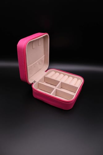 Image of Ballotte CKPS Jewellery Organiser PU Leather Zipper Portable Storage Box Case with Dividers Container for Rings, Earrings, Necklace Home Organizer (Hot Pink)
