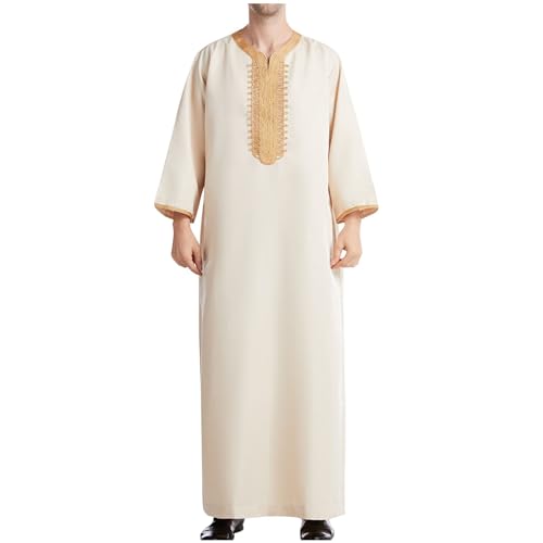 Générique Djellaba Homme Coton Qamis Manches Longues Caftan de Priere Kamis Islamique Brodée Boubou Africain Gandoura Classique Jelaba Musulman Robe Arabe...