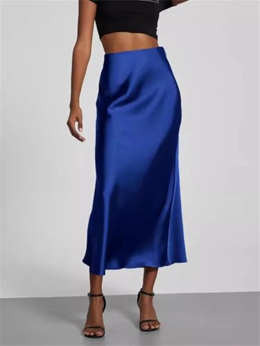 Women Summer Spring Long Satin Skirt Silk High Waist Cocktail Party Wedding Flowy A-Line Midi Skirts2