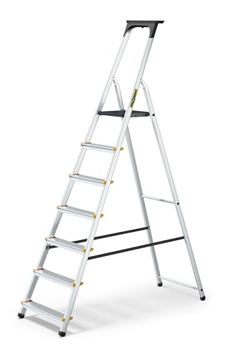 Escalera de aluminio de 7 peldaños - Comercio y bricolaje | Escalones de plataforma ligeros | Escalera EN131