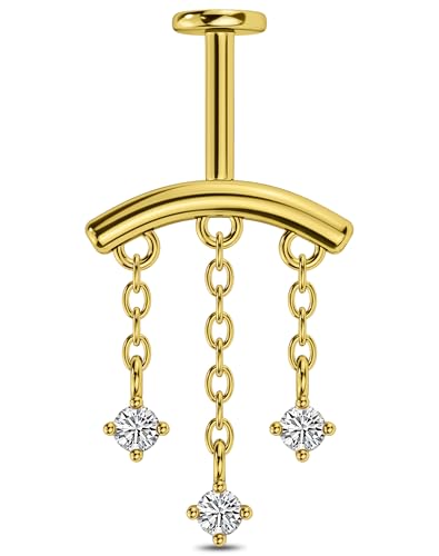 OUFER Vertical Helix Piercing Jewelry-16G Chain Clear CZ Pendant Hidden Helix Jewelry Flat Back Earring Vertical Rook Tragus Earrings