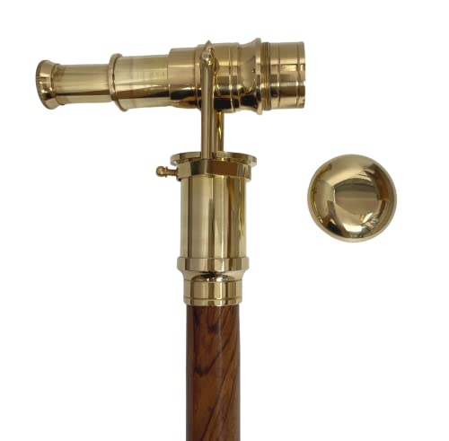 Medieval Replicas Walking Cane With Telescope Brass Handle Foldable Nautical Wooden Walking Stick Ideal Unisex #TOP2