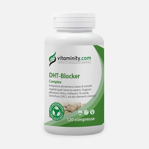 Vitaminity DHT Blocker - Integratori per Capelli, Anticaduta Capelli Donna e Uomo, Anti DHT, Constrasta la Caduta con Serenoa Repens e Ortica - Formato da 120 Compresse