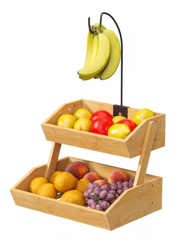 Vriccc 2-Tier Fruit Basket with Banana Holder – Fruit Bowl
