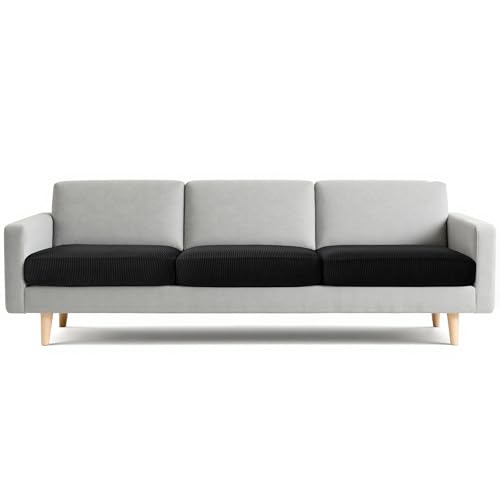 Image of CHUN YI 3 Piece Couch Cushion Covers for XL-Sofa Seat Slipcovers Suitable with Spandex Jacquard Washable Fabric (3 Piece XL-Sofa Cushion Covers, Black)