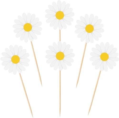 Confetti! Daisy Cupcake Toppers - Daisy Flower Cake Picks Party Decorations for Spring Birthday, Baby Shower, Wedding Supplies Set of 24