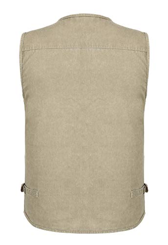 Image of Spanye Mens Safari Travel Photo Vest Outdoor Fishing Multi Pocket Jacket Beige