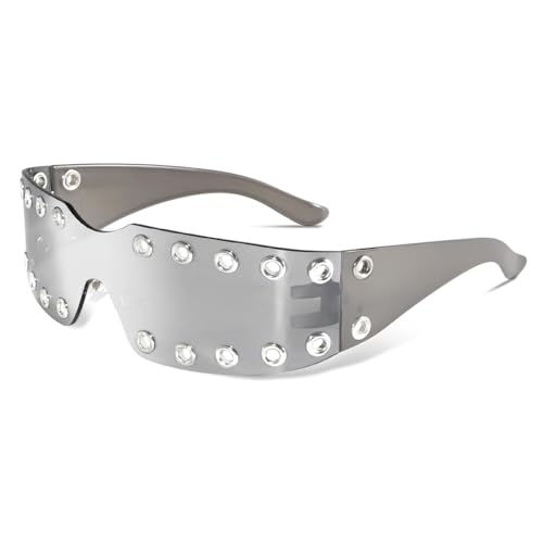 Crazy Feng Y2K Sunglasses for Women Men 2026 Futuristic Wrap Around Fashion Trendy Sun glasses Cyberpunk Rimless Rave Shades