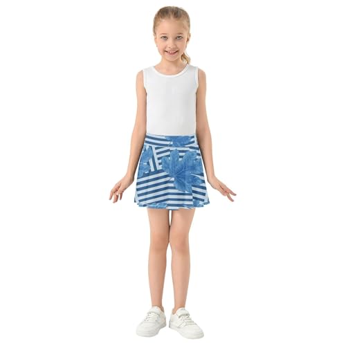 Joisal Girls' Shorts Athletic Skorts Botanical Leaves Blue Geometric Striped Tennis Skirts for Kids Children Flowy Skirt 3t3