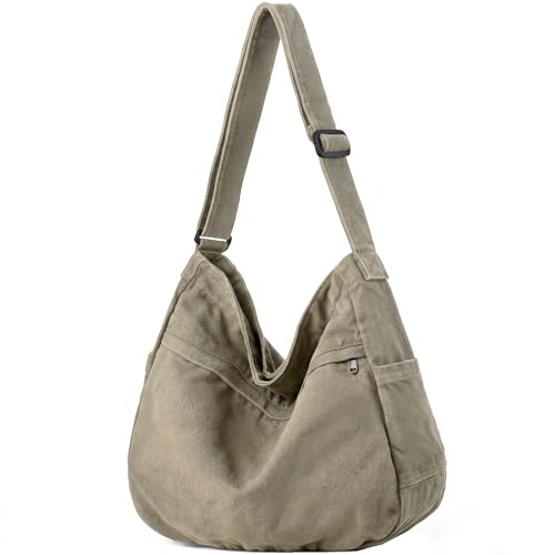Image of Canvas Hobo Crossbody Shoulder Tote Bag for Women and Men Large Purse Messenger Bag Travel Work Shopping