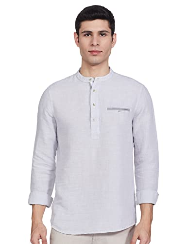 Image of Marks & Spencer Mens Self Design Linen Blend Collared Neck Slim Fit Shirt