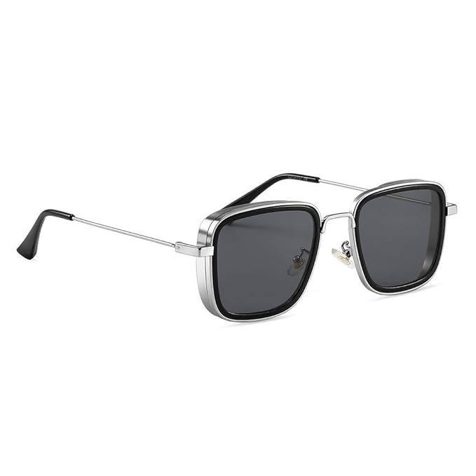 ZORATO Metal Square Lightweight Kabir Singh Sunglass for Men & Women (Silver Black)