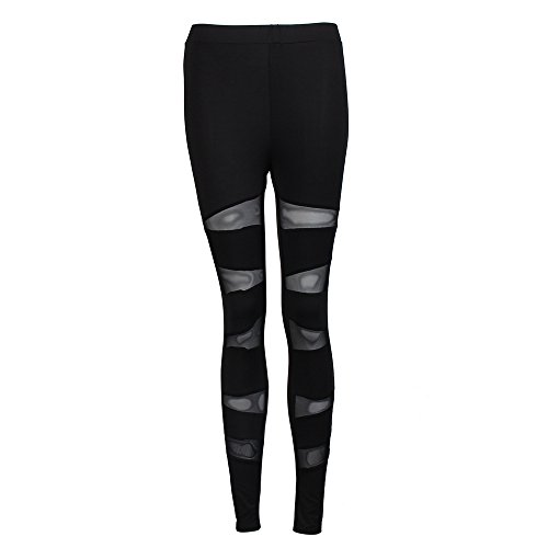 MRULIC Yoga Pants Women's Running Capris Casual and Comfortable Workout Pant Sports Sweatpants Autumn and Winter Women's Fashion Solid Color Mesh Stitching Running Pant (Black,M)