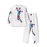 Alliya Conjunto de pijama de manga larga para hombre con diseño de baloncesto para niña, para dormir, relajarse, viajar, perezoso, fin de semana, NEGRO, L