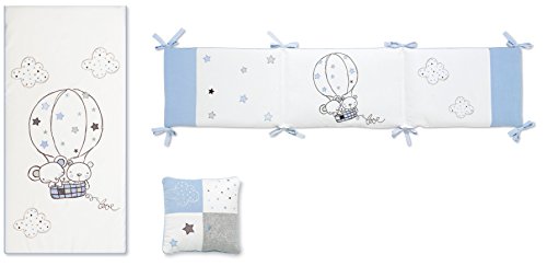 Pirulos Globo - Edredón, protector y cojín, 72 x 142 cm, color blanco y azul