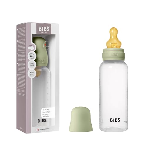 Image of BIBS Baby Bottle 9 oz / 270 ml Natural Rubber Latex Nipple - Anti-Colic, BPA-Free, Round Nipple, Medium Flow, Lightweight & Easy to Clean, Suitable for Newborns 0+ Years - Sage