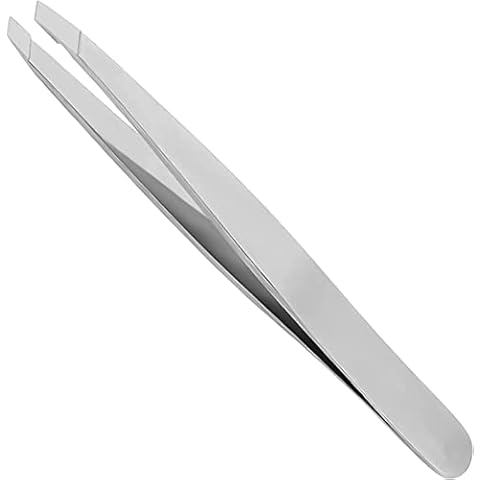 Slant Tweezer Handmade Professional Eyebrow Facial & Hair Remover No Gaps - Classic Stainless Steel Mini Slant Tweezer (Silver) Cover