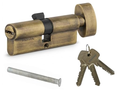 Image of Jagger JAG344 Cylinder Lock 60mm | One Side Key & One Side Knob | Full Size Mortise Lock Core Replacement Cylinder for Doors | for Home and Hotel Door (Antique [ 70MM ], Mortise Lock Cylinder)