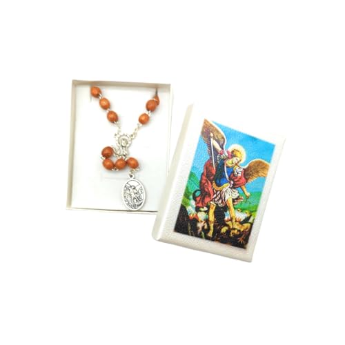 Miniatura 2 de Ovunque Proteggimi Rosario De San Miguel, Corona Angélica De San Miguel Arcángel En Madera Con Granos Ovalados, Con Medalla Del Ángel De La Guarda Y San Miguel, Rosario Devocional Con Oración
