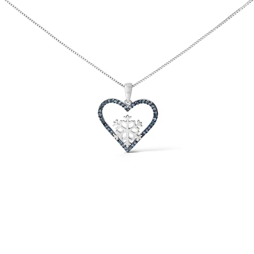 .925 Sterling Silver 1/10 Cttw Blue TreatedDiamond Heart Pendant Necklace