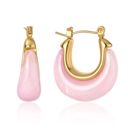Image of Fullpop Vintage Earrings for Women, Chunky 14K Gold Plated Resin Hoop Earrings Lightweight Hollow Drop Earrings Hypoallergenic Earrings for Women Vintage Anthropologie Jewelry Gifts for Women