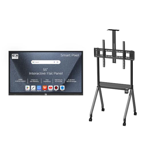 Image of 55 Inche 4K UHD Touch Screen LED TV UltraTouch Display Interactive Flat Panel with Monitor 3840x2160 Pixel 8GB 128GB with Display Stand Heavy Duty Adjustment Floor TV Trolley with Bracket.