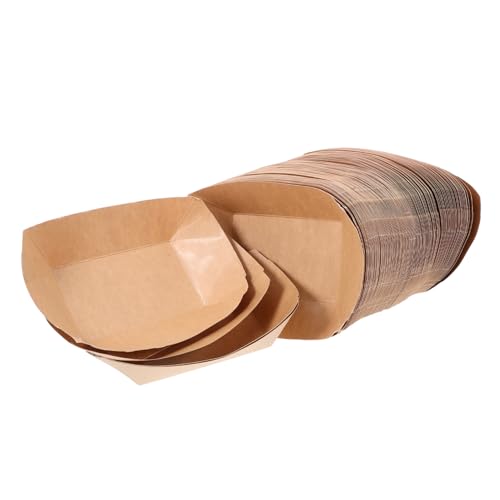 BEBEMOKO 125pcs Kraft Paper Food Trays Versatile Serving Boats for Sushi Appetizers Fried Snacks Greaseproof Leakproof Design for Parties Picnics Events