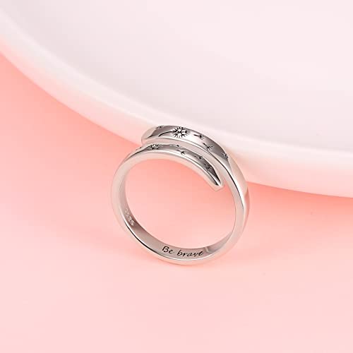 925-Sterling-Silver Adjustable Dandelion Rings for Women - Engraved Be Brave and Dancing Dandelion,White Gold Plated,Encouragement Christmas Jewelry Gifts