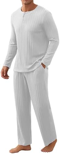 Anelune Schlafanzug Herren Lang, Zweiteilige Pyjama Set | Weicher Hausanzug Nachtwäsche Pyjamas mit Langarmshirt und Schlafanzughose für Männer, mit Taschen, Lounge Nightwear Set