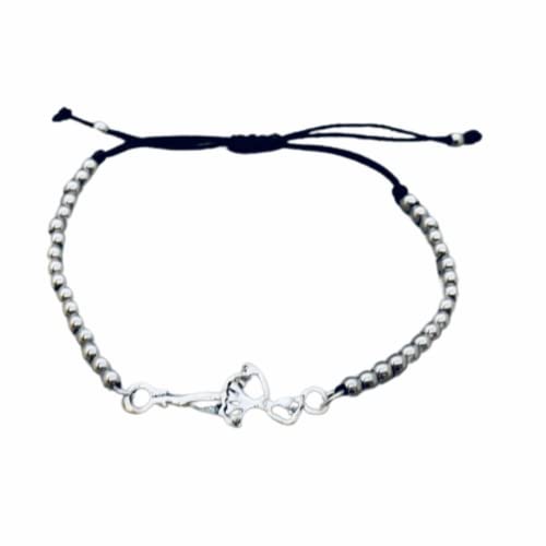 Sportybella Ballet Bracelet, Dance Jewelry, Adjustable Silver Beads on Black Strings Ballerina Bracelet, Dance Gifts For Women.