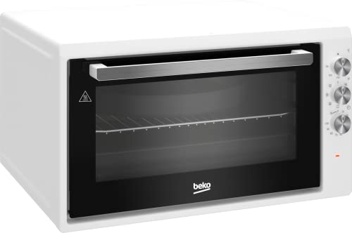 BEKO, Mini Four posable, 50L, Multifonction Chaleur brassée- Blanc, Boutons chromés, 7 fonctions, 2400W, Minuteur coupe circuit, 180°C, Tournebroche, Eclairage intérieur