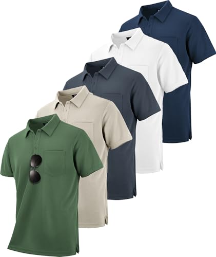 Image of SCODI 5 Pack Mens Pocket Polo Shirts Short Sleeve Golf Casual Work T-Shirt