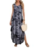 BELAROI Womens Plus Size Maxi Dress Sundress Summer Casual Sleeveless Scoop Neck Pockets Beach Swimsuit Coverup Loose Outfits (2X, B-Black)