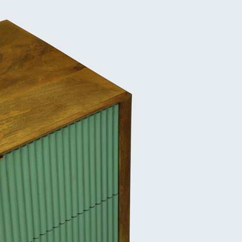 Image of Solid Wood Rodondo Chest of Drawers | Drawer Chest with 3 Drawers | Wooden Drawer Storage Cabinet | Finish- Premium Olive Green and Light Brown