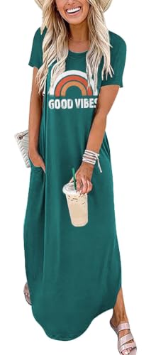 Image of Good Vibes Rainbow Graphic Dress Womens Sleeveless Pocket Maxi Dress Hawaiian Beach Beach Tank Dress