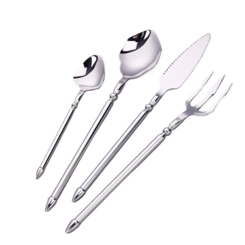 Kitchen Stainless Steel Silverware Tableware Flatware Cutlery Set Steak Knife Fork Spoon Teaspoon (Black Gold,16 Pieces) (Silver 4 Pieces)