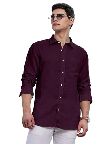 Image of Classic Black Linen Cotton Button-Down Shirt, Full Sleeves, Slim Fit, Casual Wear