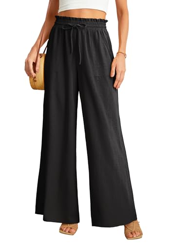JINKESI Women Wide Leg Pants High Waist Loose Flowy Adjustable Tie Knot Trousers Business Casual Pants with Pockets