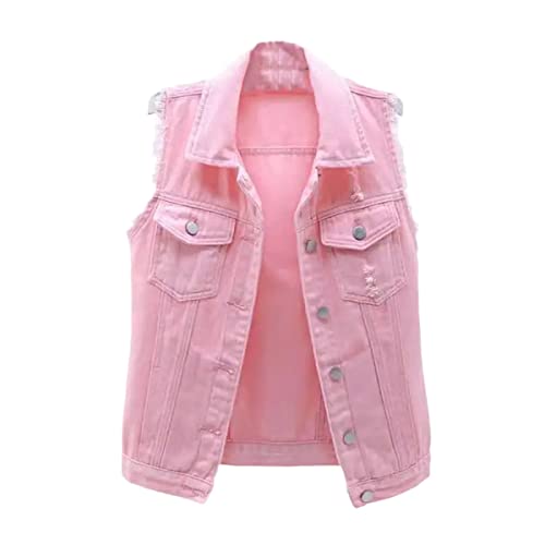 Chaqueta denim rosa sin mangas chaleco vaquero mujer verano cazadora casual liso